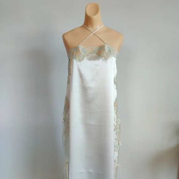 NWT Vintage Silk Maxi Dress | Satin Silk Lingerie Nightgown- White - Picture 6 of 7